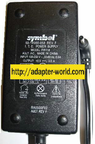 Symbol PW118 AC ADAPTER 5Vdc 3A 50-14000-058 Ault POWER SUPPLY