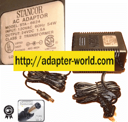 Stancor STA-6624 AC ADAPTER 24VDC 1.5A (-) 2x5.5mm 120vac Power