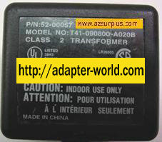 T41-090800-A020B AC ADAPTOR 9VAC 800mA ~(~) 2.5x5.5mm 120Vac PLU