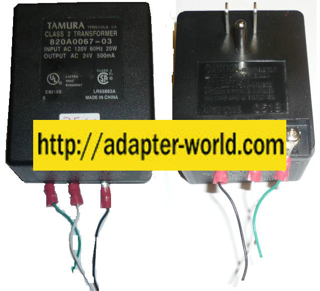 TAMURA 820A0067-03 AC ADAPTER 24V 500mA CLASS 2 TRANSFORMER