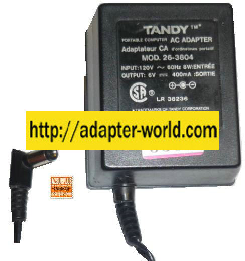 RADIO SHACK TANDY 26-3804 AC ADAPTER 6V 400mA NEW -( ) 2x5.5 m