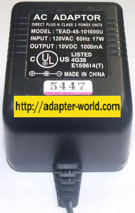 TEAD-48-101000U AC ADAPTER 10V 1000mA DIRECT PLUG IN CLASS 2 POW