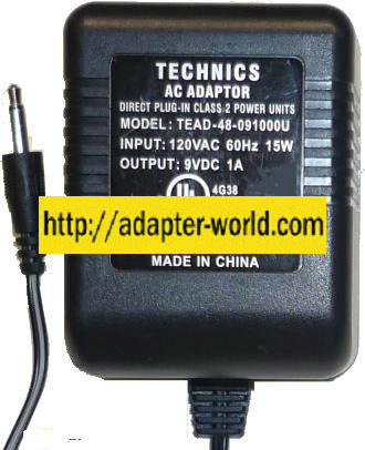 TECHNICS TEAD-48-091000U AC ADAPTER 9VAC 1000mA POWER SUPPLY