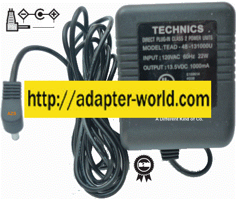 TECHNICS TEAD-48-131000U AC ADAPTER 13.5VDC 1A 90 ° -( )- 1.2x3.5
