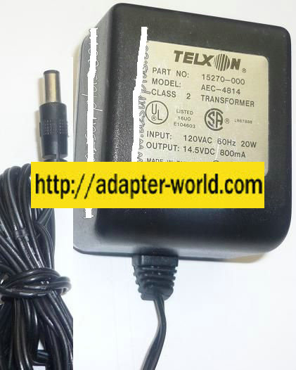TELXON AEC-4814 AC ADAPTER 14.5VDC 800mA NEW -( ) 2.5x5.5x10.5m