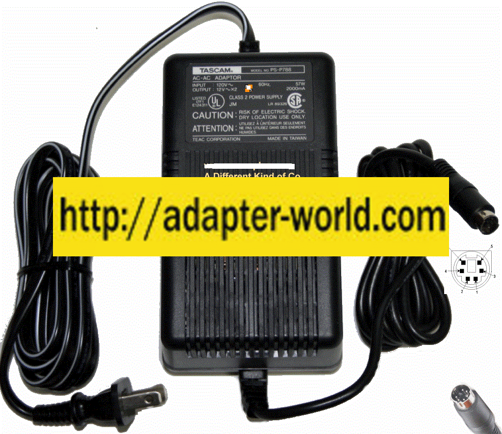Tascam PS-788 AC Adapter 2x 12vdc 2A New 6pin 9mm mini din 120V