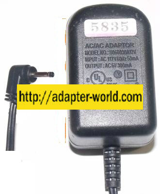 U060030A12V AC ADAPTER 6Vac 300mA ~(~) New 0.5x2.2mm 117Vac 90 °