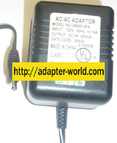 UB400-9FA AC ADAPTER 9VAC 400mA NEW ~(~) 1.1x3.5x8.4mm ROUND BA