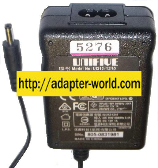 UNIFIVE UI312-1210 AC ADAPTER 12Vdc 1A New -( )- 1.2x3.4mm Swit