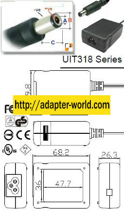 UNIFIVE UIT318-15 AC ADAPTER 15VDC 1.2A -( )- 2x5.5mm Switching