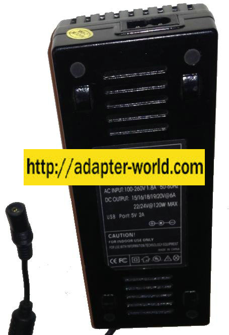 UNIVERSAL 120W AC ADAPTER LAPTOP 15V-24V DIGITAL WITH USB 5V 15/