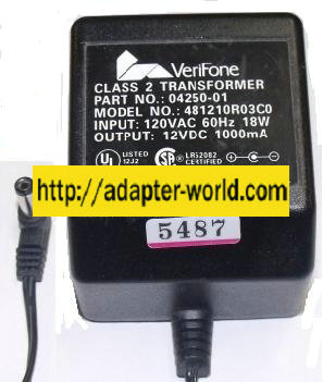 VERIFONE 481210R03C0 AC ADAPTER 12VDC 1000mA CREDIT CARD PROCESS