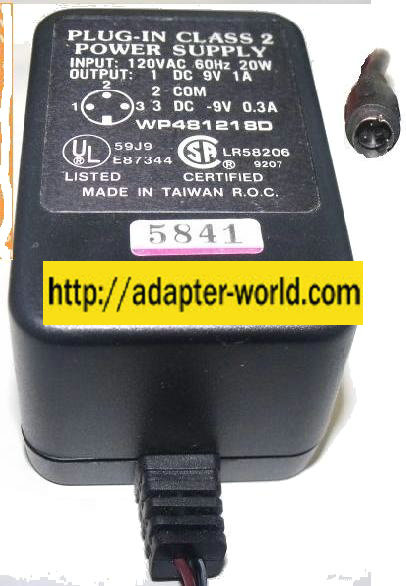 WP481218D AC ADAPTER 9Vdc 1A 3 PIN DIN PLUG IN CLASS 2 POWER SUP
