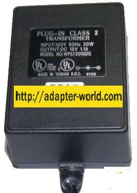 WP57201BDG AC ADAPTER 18V 1.1A PLUG IN CLASS 2 TRANSFORMER POWER