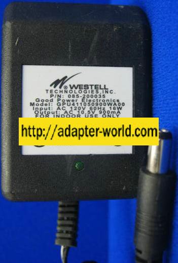 Westell GPU411050900WA00 AC Adapter 10.5Vdc 900mA 085-2000553 Po