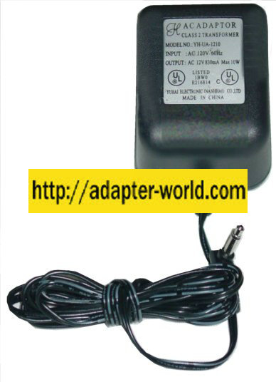 YH YH-UA-1210 AC ADAPTER 12VAC 830mA ~(~)~ 120vac 3.5mm 90 ° Audi