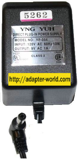 YNG YUH YP-054 AC ADAPTER 9V 1A DIRECT PLUG IN POWER SUPPLY