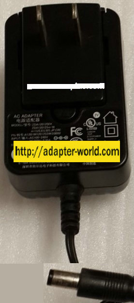 ZDA120125m-N AC Adapter 12VDC 1250mA 1.25A -( ) 1.35x3.5mm 90 ° 1