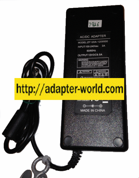 Finecom ZF120A-1209500 AC Adapter 12VDC 9.5A -( ) 2x5.5mm Straig