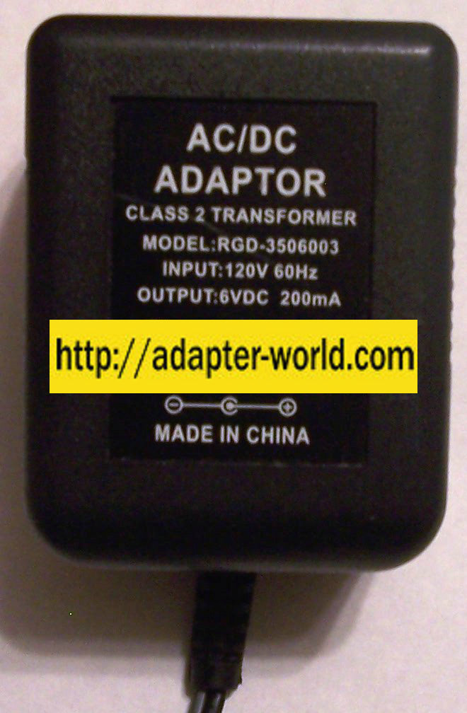 RGD-3506003 AC DC ADAPTER 6VDC 200mA POWER SUPPLY