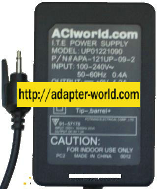 ACI WORLD UP01221090 AC ADAPTER 9VDC 1.2A APA-121UP-09-2 ITE POW