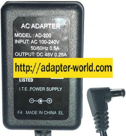 AD-300 AC Adapter 48Vdc 0.25A -( ) 2.5x5.5mm 90 ° POWER SUPPLY 3G