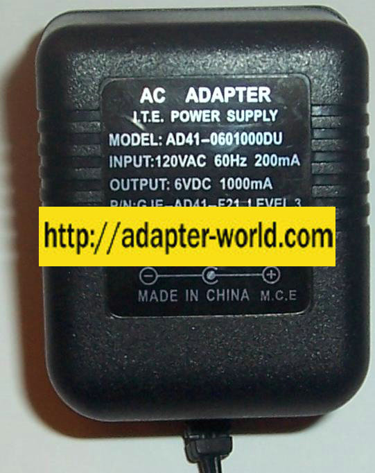 AD41-0601000DU AC ADAPTER 6VDC 1A 1000mA I.T.E. POWER SUPPLY