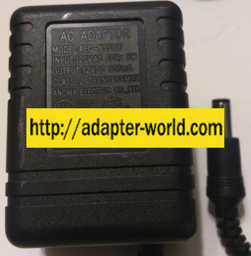 ANOMA AEC-N3512I AC ADAPTER 12VDC 300mA NEW 2x5.5x11mm -( )-