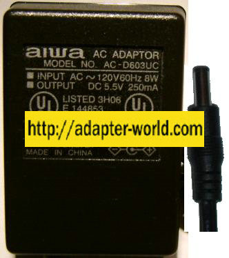 AIWA AC-D603UC AC ADAPTER 5.5V 250mA 8W CLASS 2 POWER SUPPLY