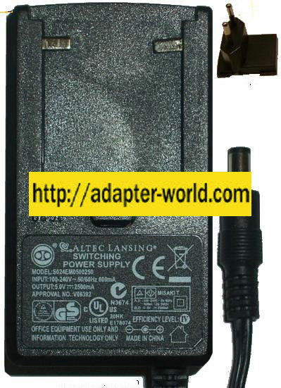 ALTEC LANSING S024EM0500250 AC ADAPTER 5VDC 2500mA -( ) New 2x5