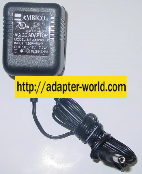 AMBICO UE-4112600D AC DC ADAPTER 12V 7.2VA POWER SUPPLY