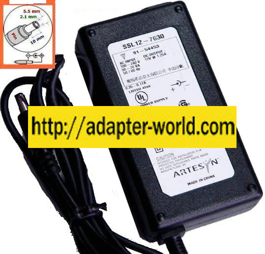 ARTESYN SSL12-7630 AC ADAPTER 12VDC 1.25A -( ) 2x5.5mm new 91-5