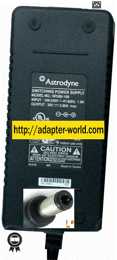 Astrodyne SPU65-109 AC ADAPTER 30Vdc 2.66A NEW -( ) 2.5x5.5mm R