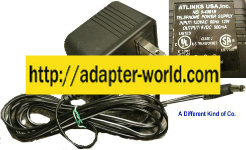 ATLINKS RGD-4109500 AC ADAPTER 9VDC 500mA -( ) 2.5x5.5mm 90 ° 120