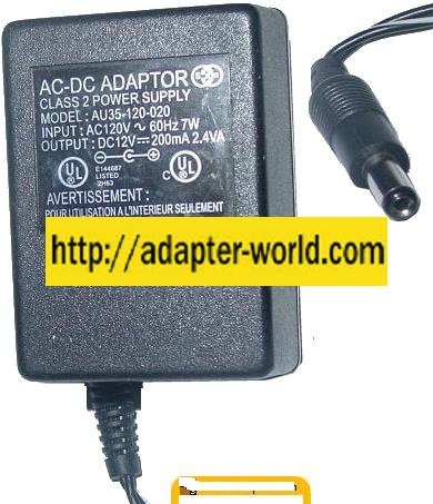 AU35-120-020 AC ADAPTER 12VDC 200mA 0.2A 2.4VA POWER SUPPLY