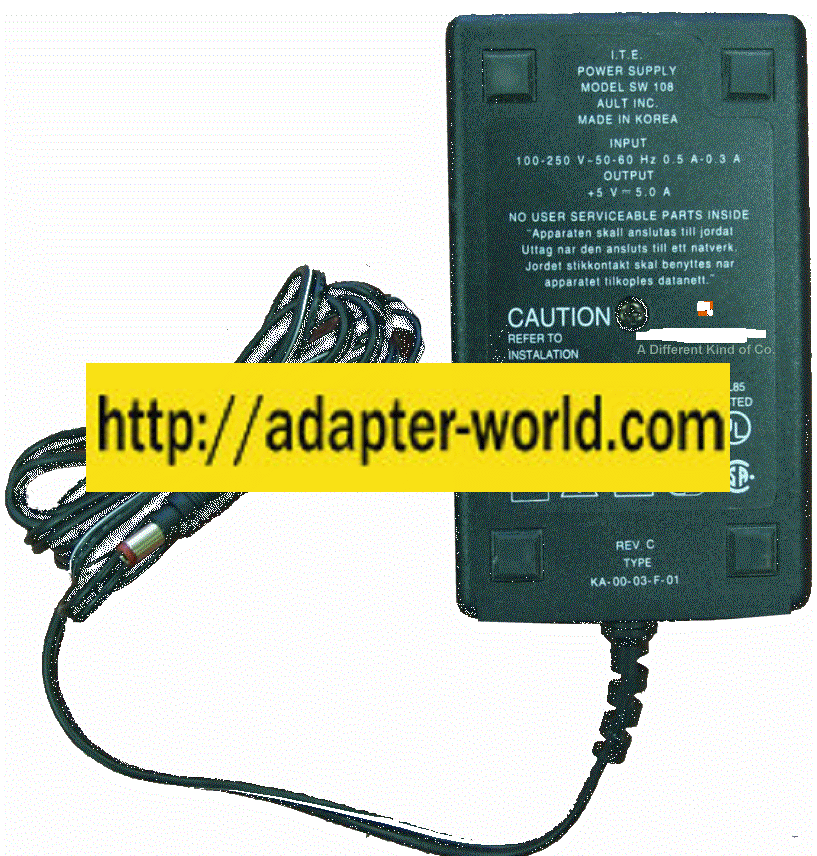 AULT SW108 AC ADAPTER 5VDC 5A -( ) 2.5x5.5mm NEW KA0003F01 ITE