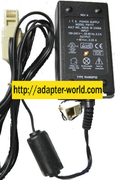 AULT INC PW117 AC ADAPTER OP 48vdc 0.25A Ethernet RJ45 New IP 1