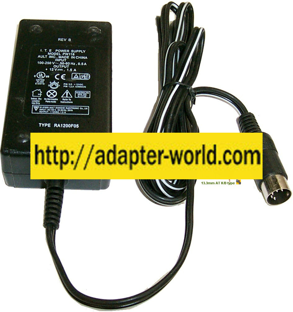 Ault I.T.E. PW118 AC Adapter 12Vdc 1.5A 5Pin 13mm Din New Power