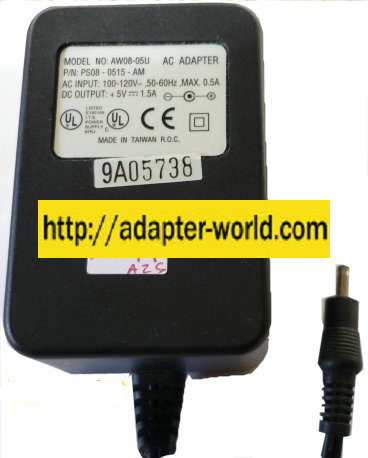 AW08-05U AC ADAPTER 5VDC 1.5A Switching Adaptor POWER SUPPLY