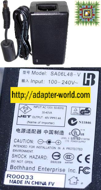 Bothhand SA06L48-V AC ADAPTER 48VDC 0.4A 2x5.5mm -( )- 100-240va