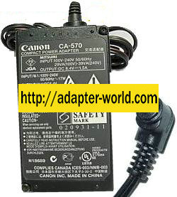 CANON CA-570 AC ADAPTER 8.4VDC 1.5A Charger Power Supply ELURA 8