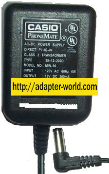 CASIO Phone Mate M/N-90 AC ADAPTER 12VDC 200mA 6W POWER SUPPLY
