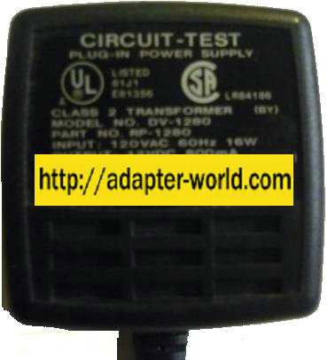 Circuit-Test DV-1280 AC ADAPTER 12V DC 1A RP-1280 CLASS 2 Transf