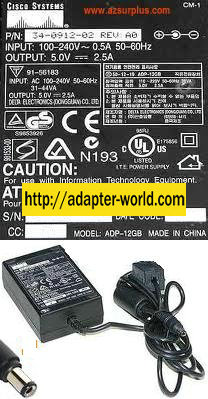 CISCO ADP-12GB AC ADAPTER 5VDC 2.5A 34-0912-02 new 100-24VAC 2.