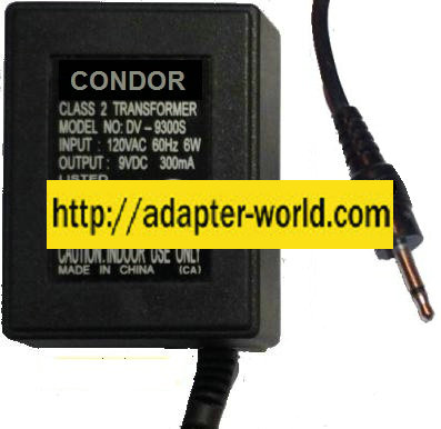CONDOR DV-9300S AC ADAPTER 9VDC 300mA-( ) 3.5mm mono CLASS 2 TRA