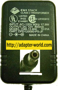 CUI D48-12-800 AC ADAPTER 12VDC 800mA 19W LINEAR POWER SUPPLY Ma