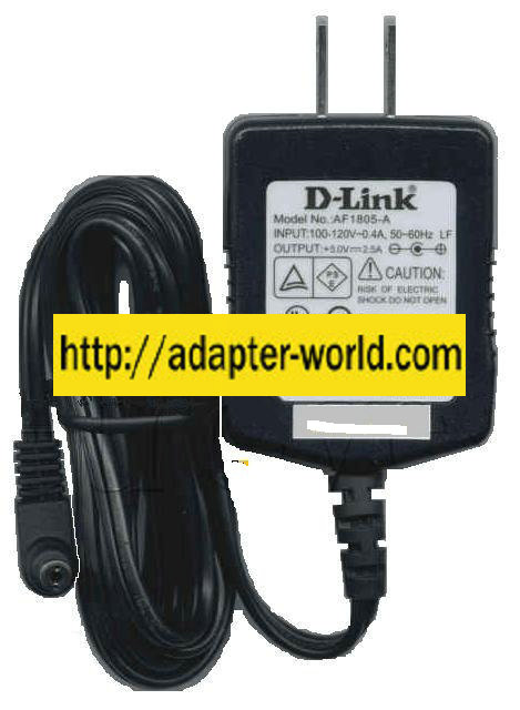 D-Link AF1805-A AC ADAPTER 5VDC 2.5A -( ) 2x5.5mm 90 ° 120vac Jen