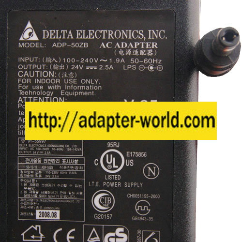 Delta ADP-50ZB HP AC ADAPTER 24VDC 2.5A -( ) 2.5x5.5mm New 100-