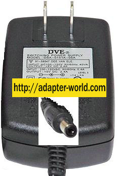 DVE DSA-0151A-05A AC ADAPTER 5VDC 2.4A -( )- 2.5x5.5mm 120vac Us