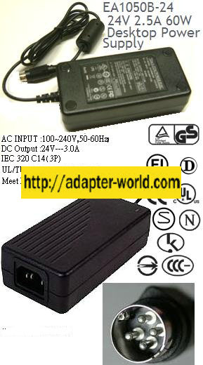 EDAC EA1050B-240 AC ADAPTER 24VDC 2.5A POWER SUPPLY for Printer